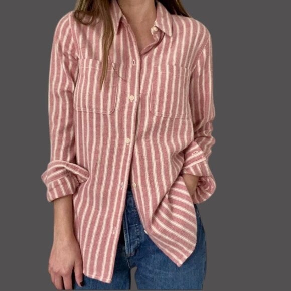 Madewell Tops - MADEWELL Flannel Classic Ex-Boyfriend Shirt Craig Stripe Women’s Small Pink Rose